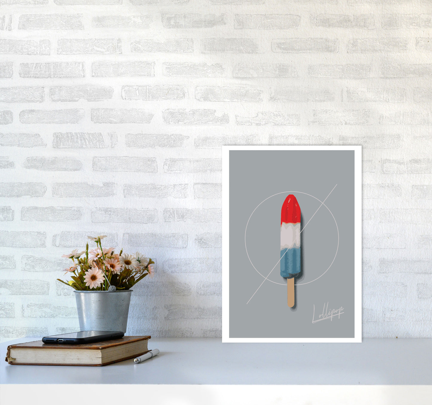 Ice Lolly Modern Print, Framed Kitchen Wall Art A3 Black Frame