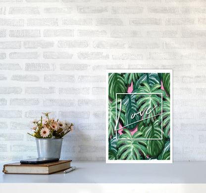 Love Green Leaves Modern Print, Framed Botanical & Nature Art Print A3 Black Frame