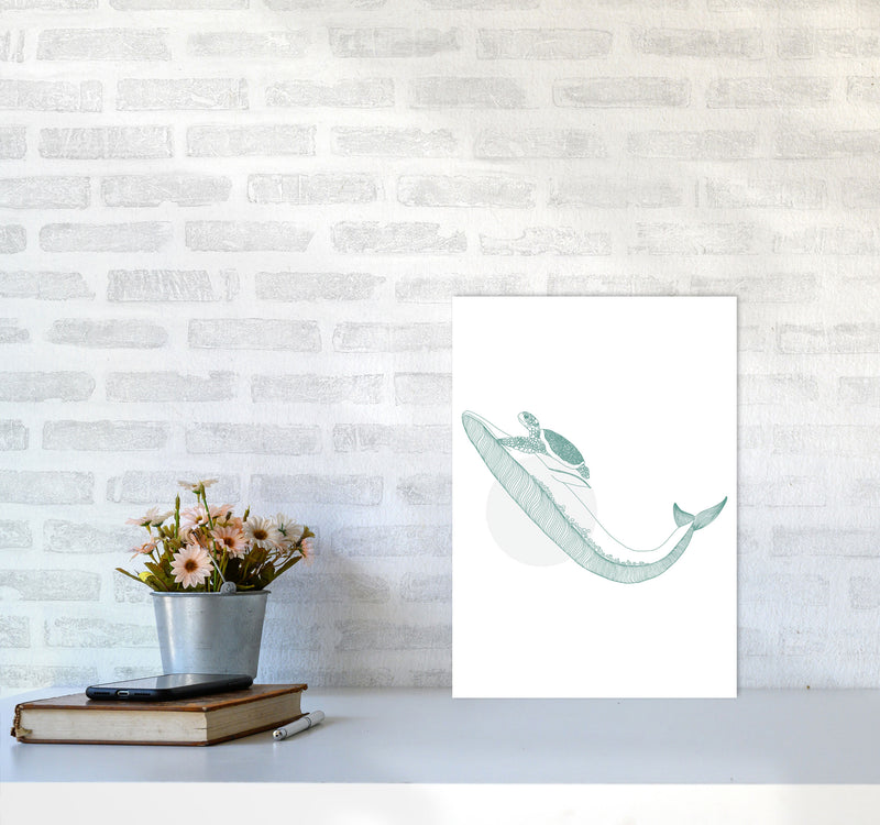 Marine Animals Whale And Turtle Modern Print Animal Art Print A3 Black Frame