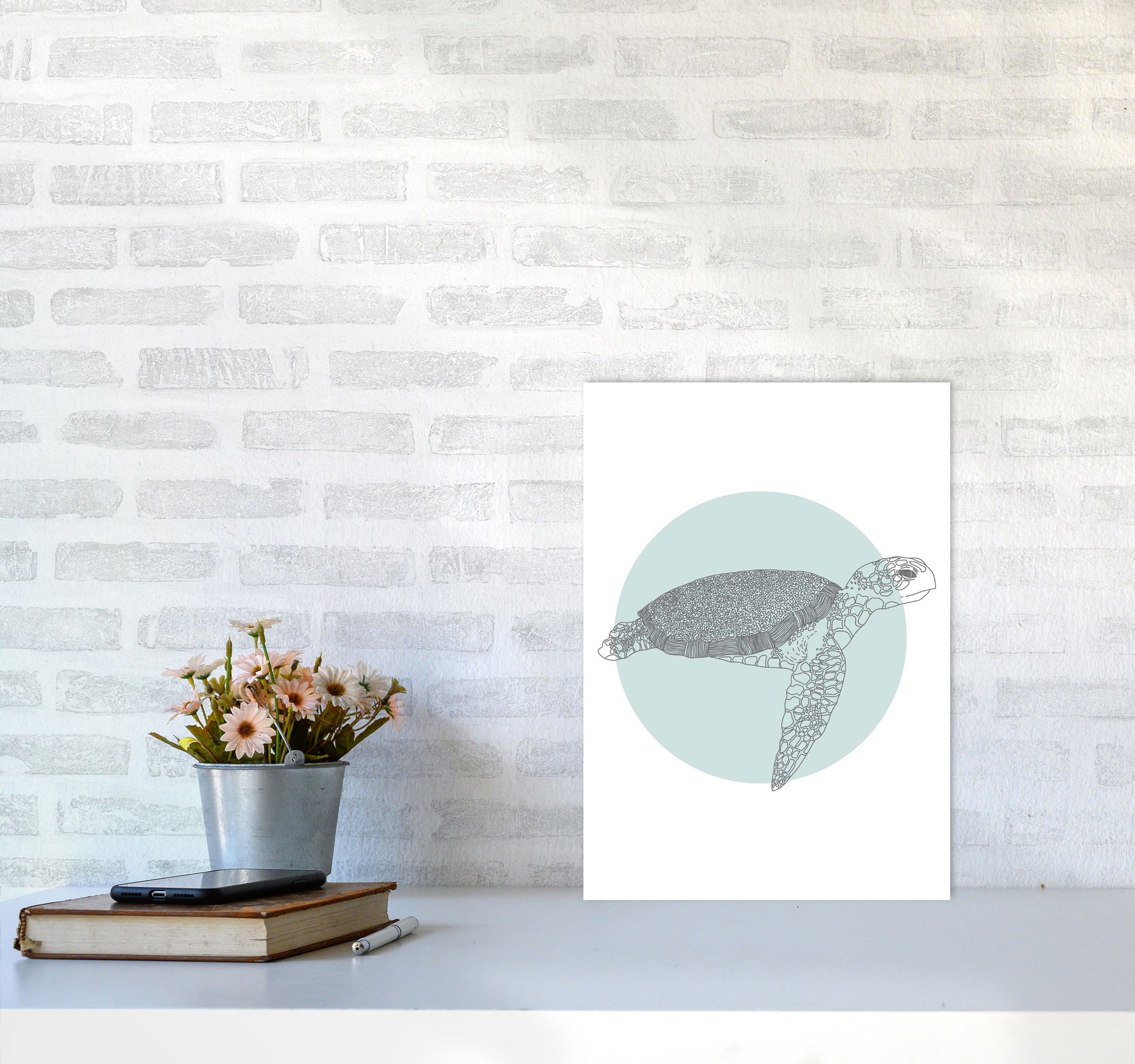 Marine Animals Turtle Modern Print Animal Art Print A3 Black Frame