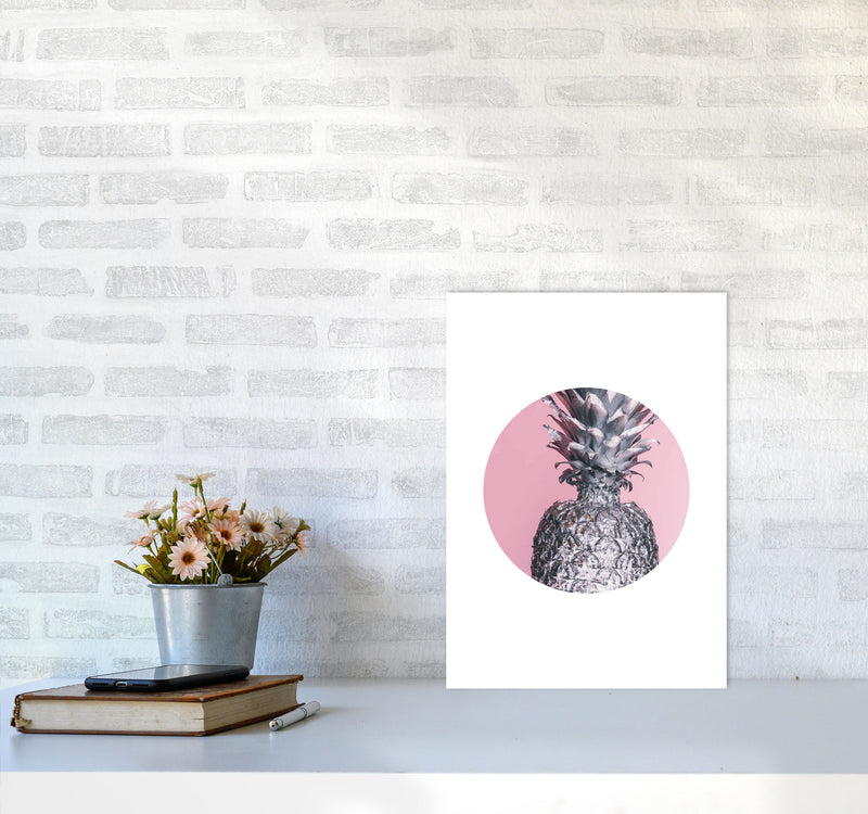 Pineapple Pink Circle Modern Print A3 Black Frame