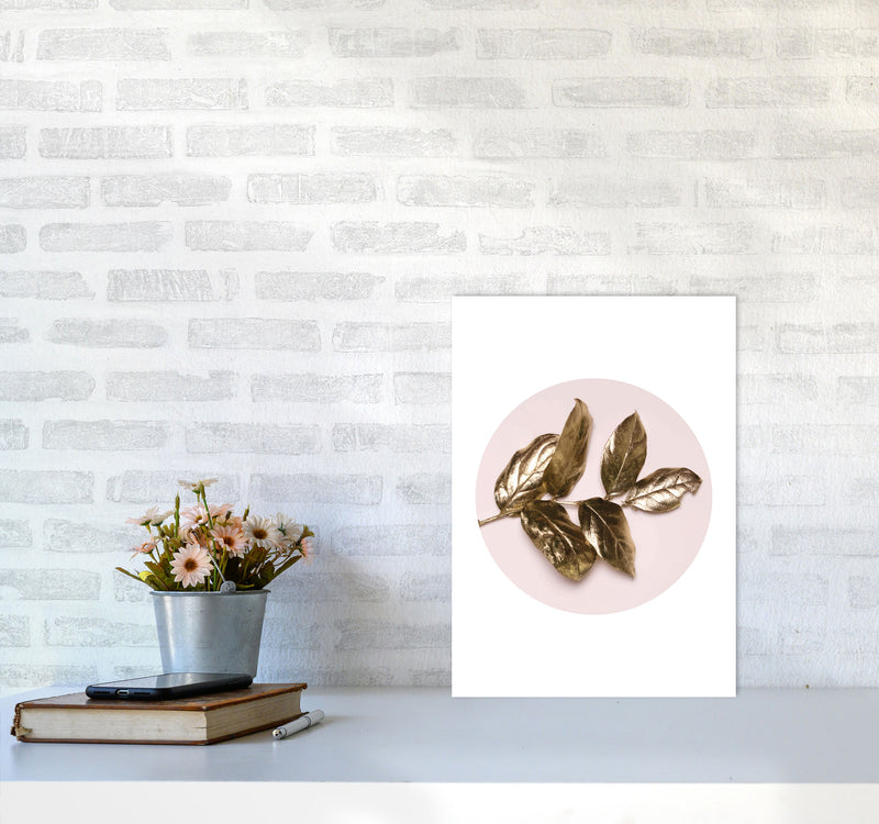 Pink And Gold Leaf Modern Print, Framed Botanical & Nature Art Print A3 Black Frame