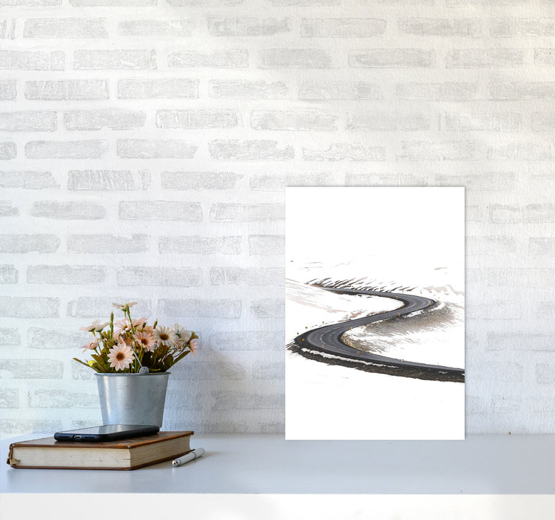 Snowy Road Pass Modern Print A3 Black Frame