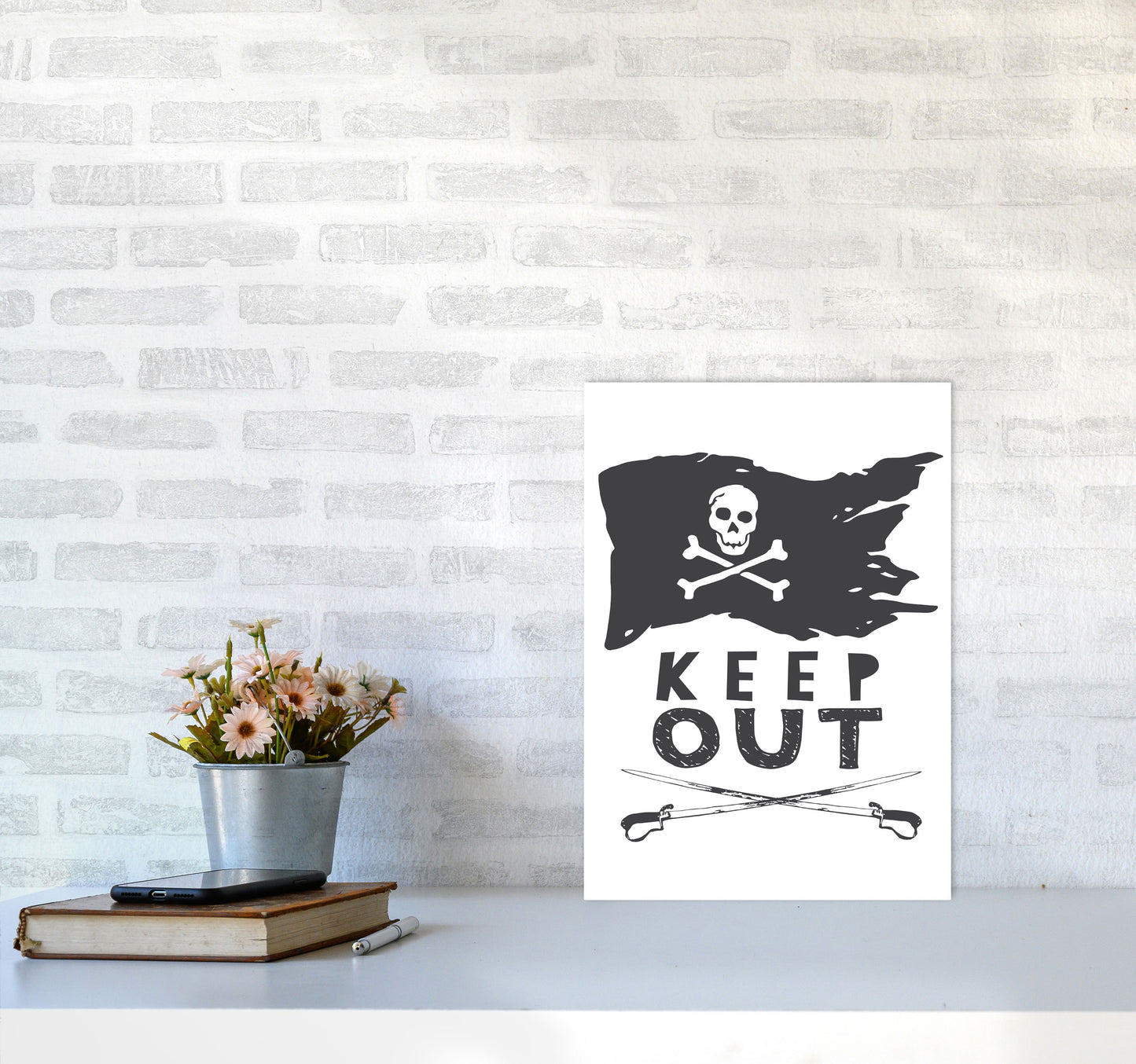 Pirate Keep Out Framed Nursey Wall Art Print A3 Black Frame