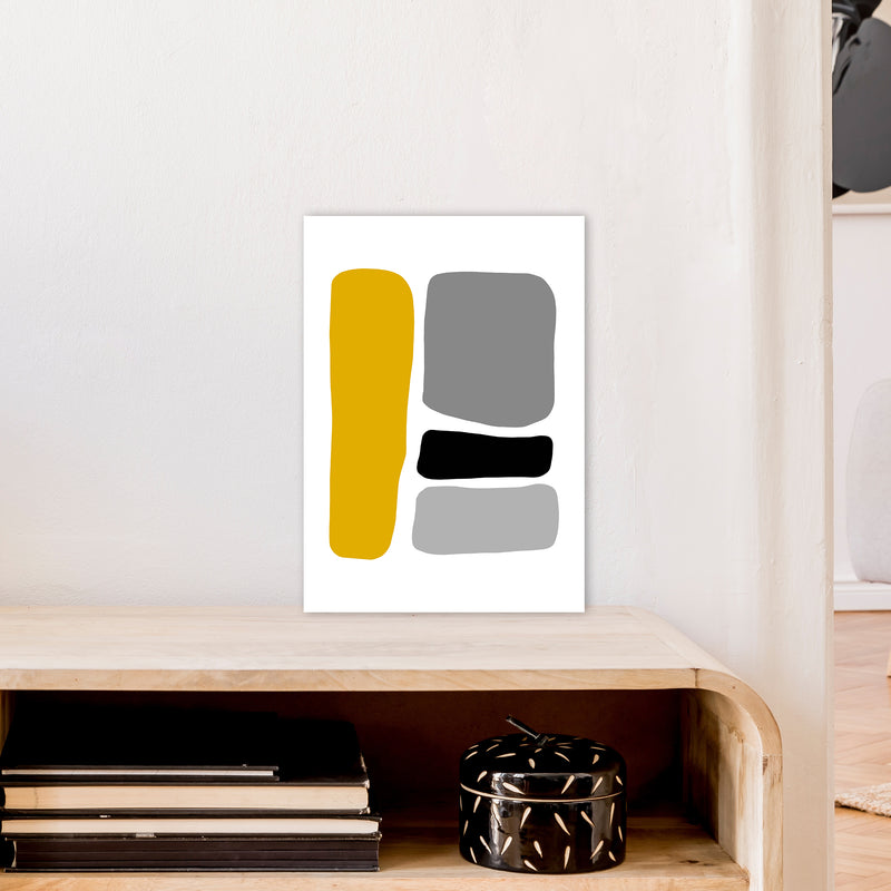 Mustard And Black Abstract Stones 1 Art Print by Pixy Paper A3 Black Frame