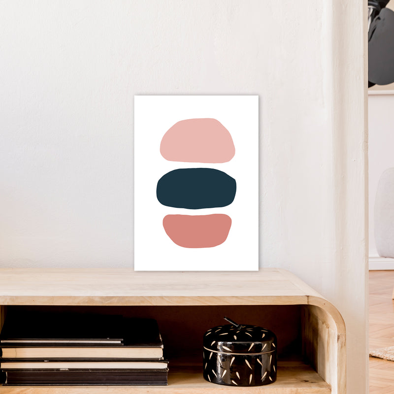 Pink And Navy Abstract Stones 1 Art Print by Pixy Paper A3 Black Frame