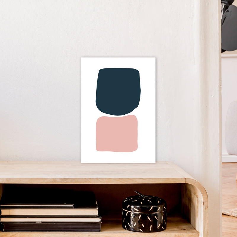 Pink And Navy Abstract Stones 2 Art Print by Pixy Paper A3 Black Frame