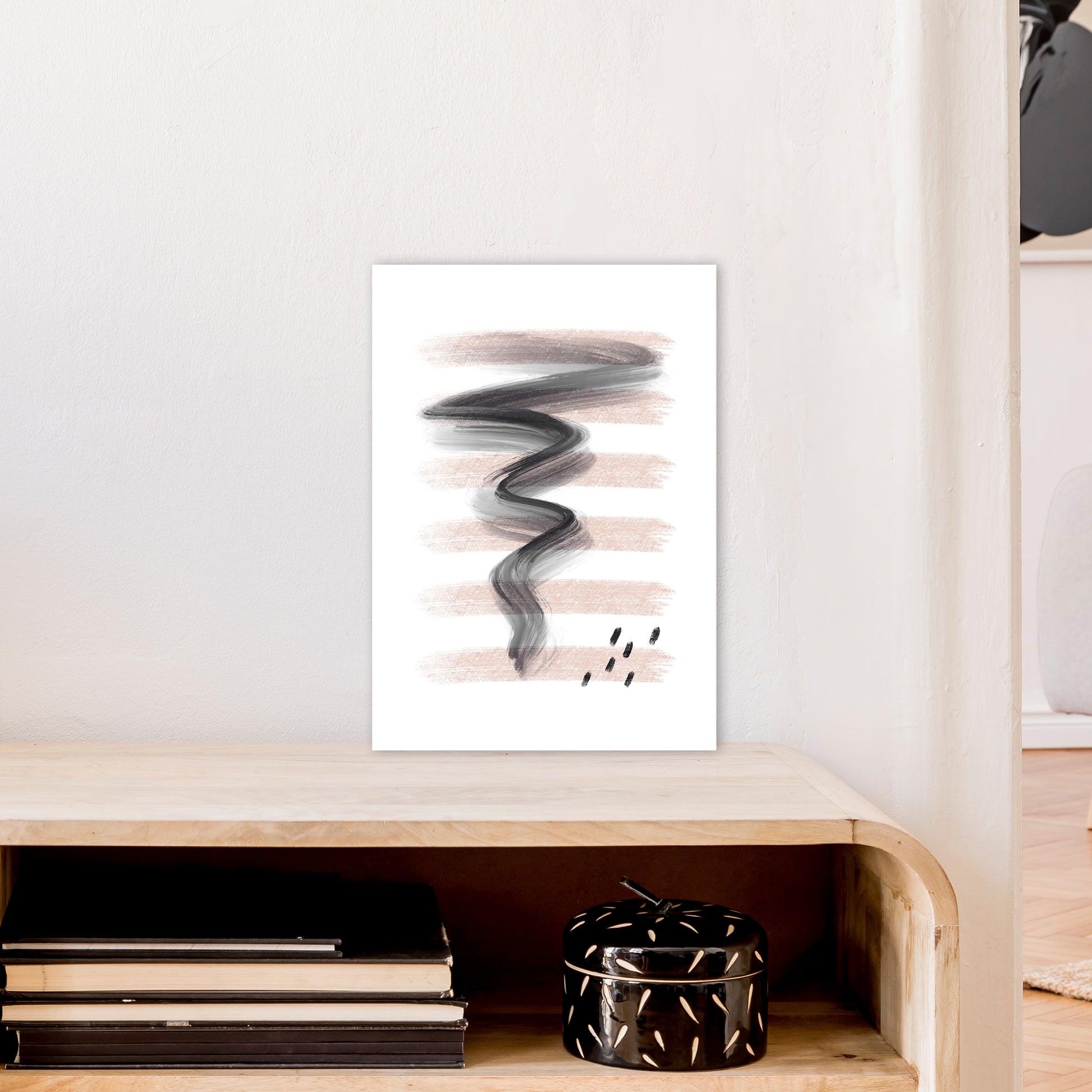 Dalia Chalk Pink Lines Black Storm  Art Print by Pixy Paper A3 Black Frame