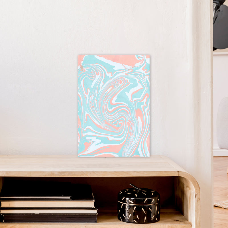 Liquid Mix Turquoise And Salmon  Art Print by Pixy Paper A3 Black Frame