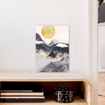 Gold Moon Navy Marble Mountains  Art Print by Pixy Paper A3 Black Frame
