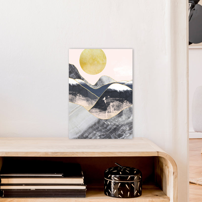 Gold Moon Navy Marble Mountains  Art Print by Pixy Paper A3 Black Frame