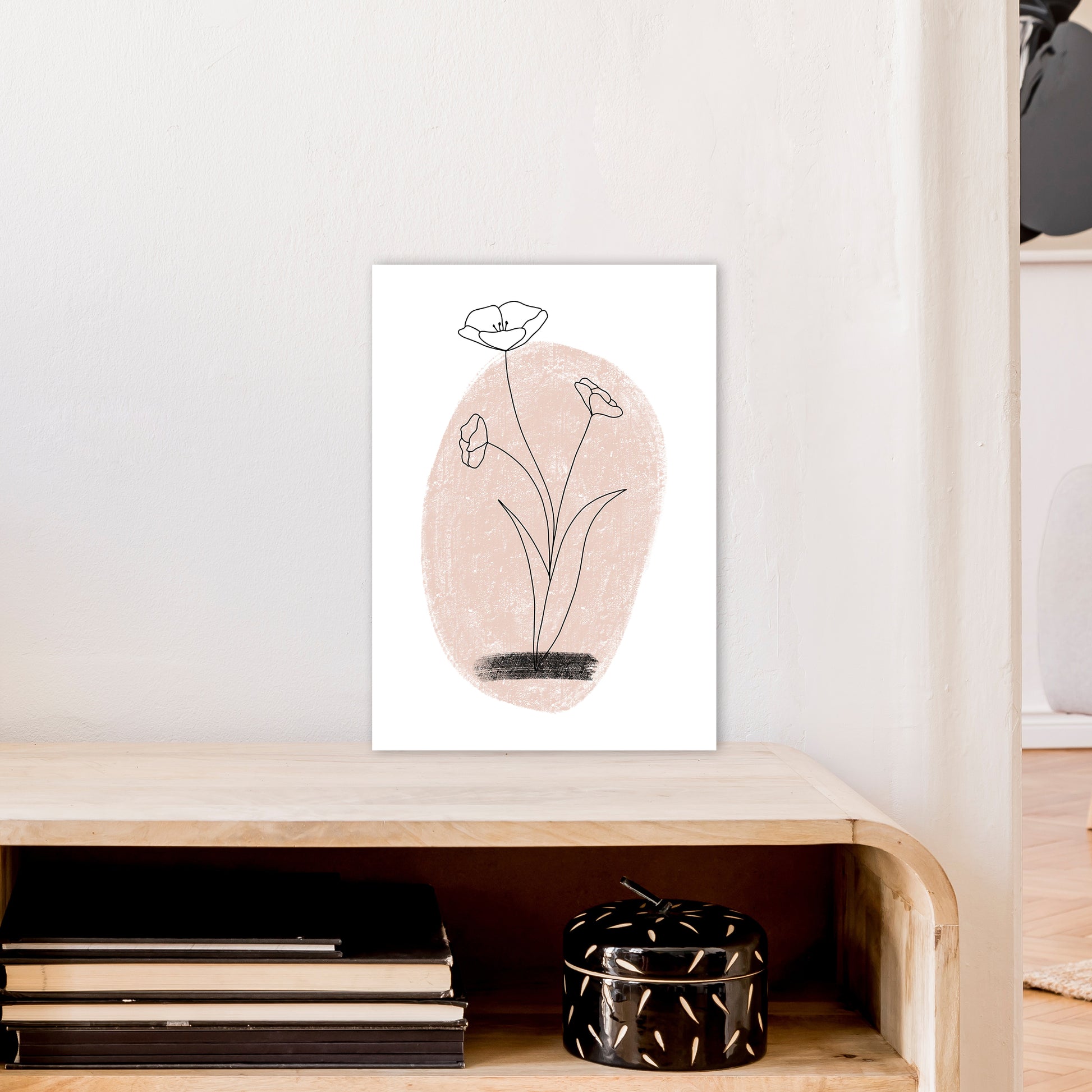Dalia Chalk Pink Circle Flower  Art Print by Pixy Paper A3 Black Frame