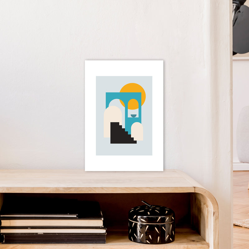 Mita Teal Stairs To Sun N5  Art Print by Pixy Paper A3 Black Frame