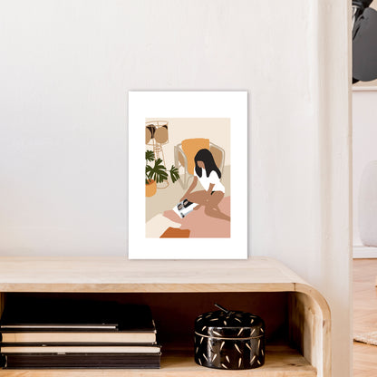 Mica Girl With Magazine N4  Art Print by Pixy Paper A3 Black Frame