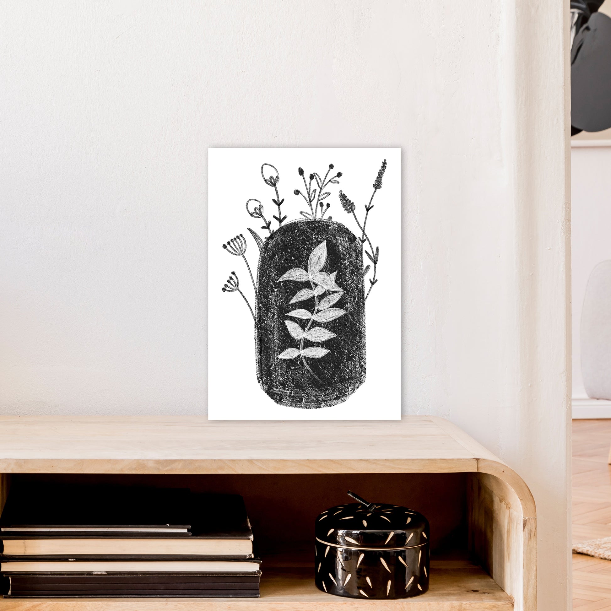 Dalia Chalk Black Floral  Art Print by Pixy Paper A3 Black Frame