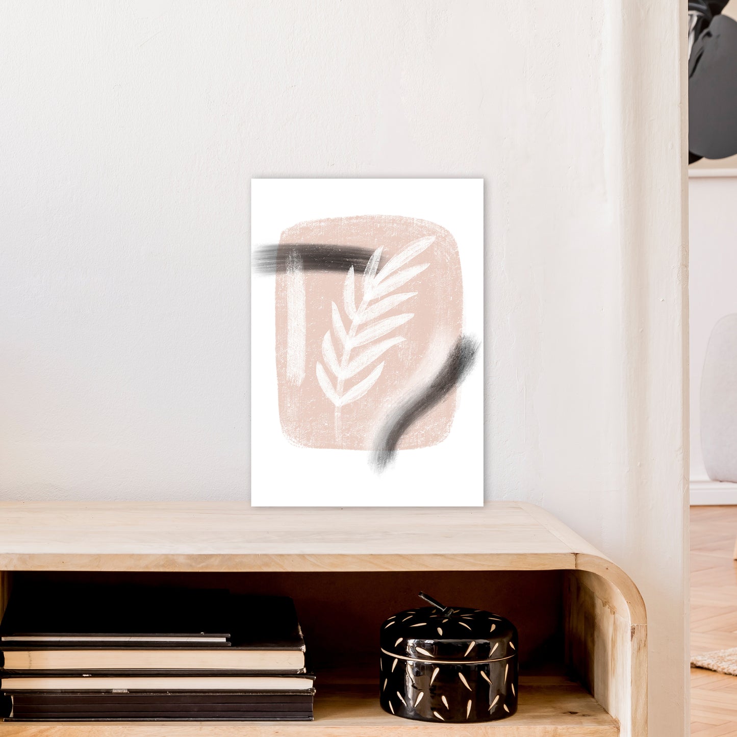 Dalia Chalk White Leaf  Art Print by Pixy Paper A3 Black Frame