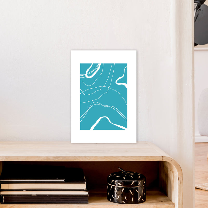 Mita Teal Swirls N13  Art Print by Pixy Paper A3 Black Frame