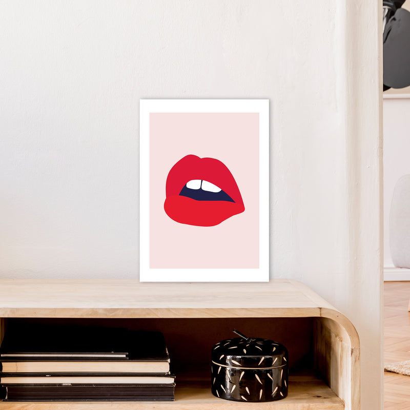 Red Lips Salmon Back  Art Print by Pixy Paper A3 Black Frame