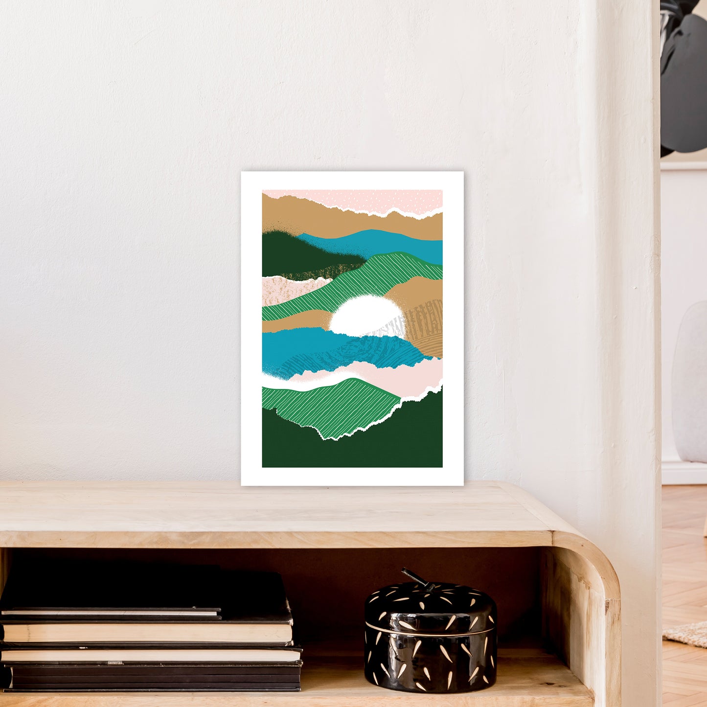 Sun Rising Jungle Abstract  Art Print by Pixy Paper A3 Black Frame