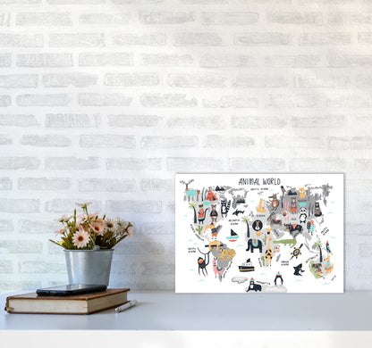 Animal World Map  Art Print by Pixy Paper A3 Black Frame