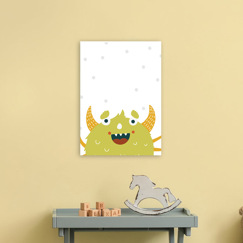 Little Monsters Green Happy  Art Print by Pixy Paper A3 Black Frame