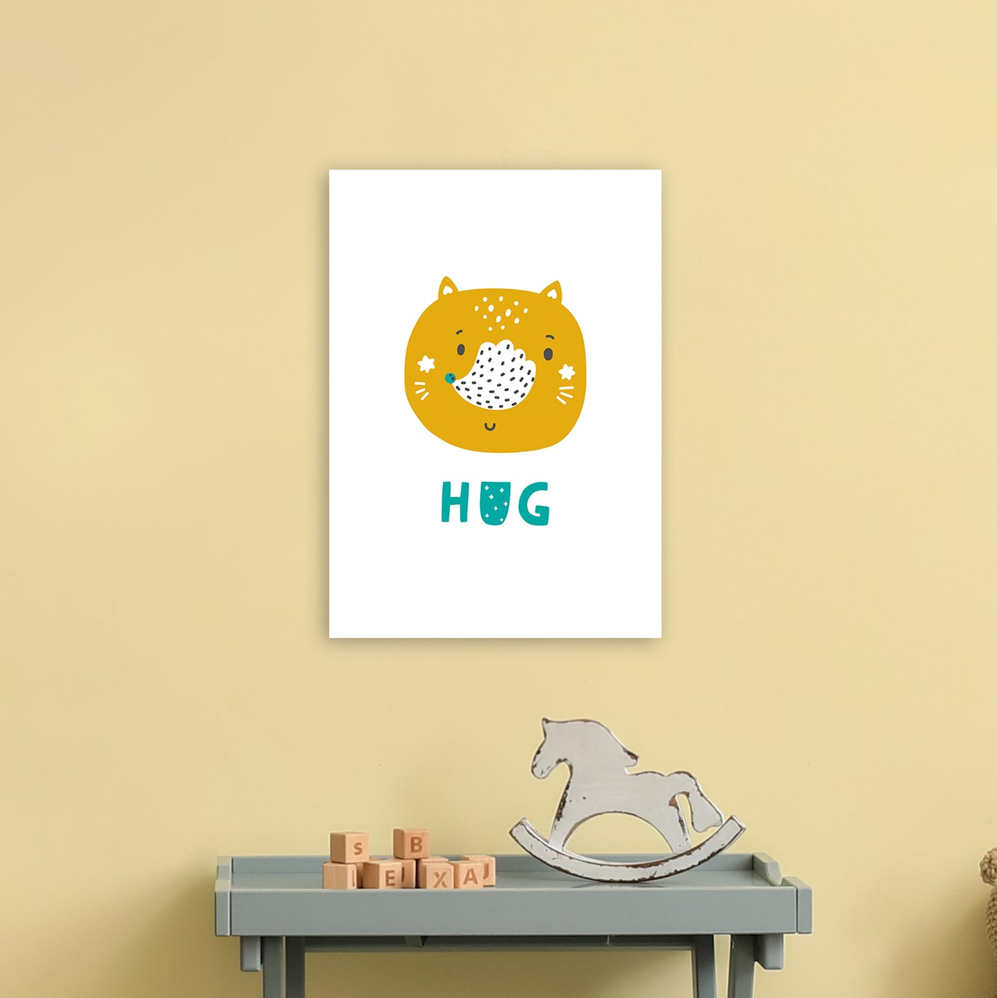Fox Hug Teal Super Scandi  Art Print by Pixy Paper A3 Black Frame