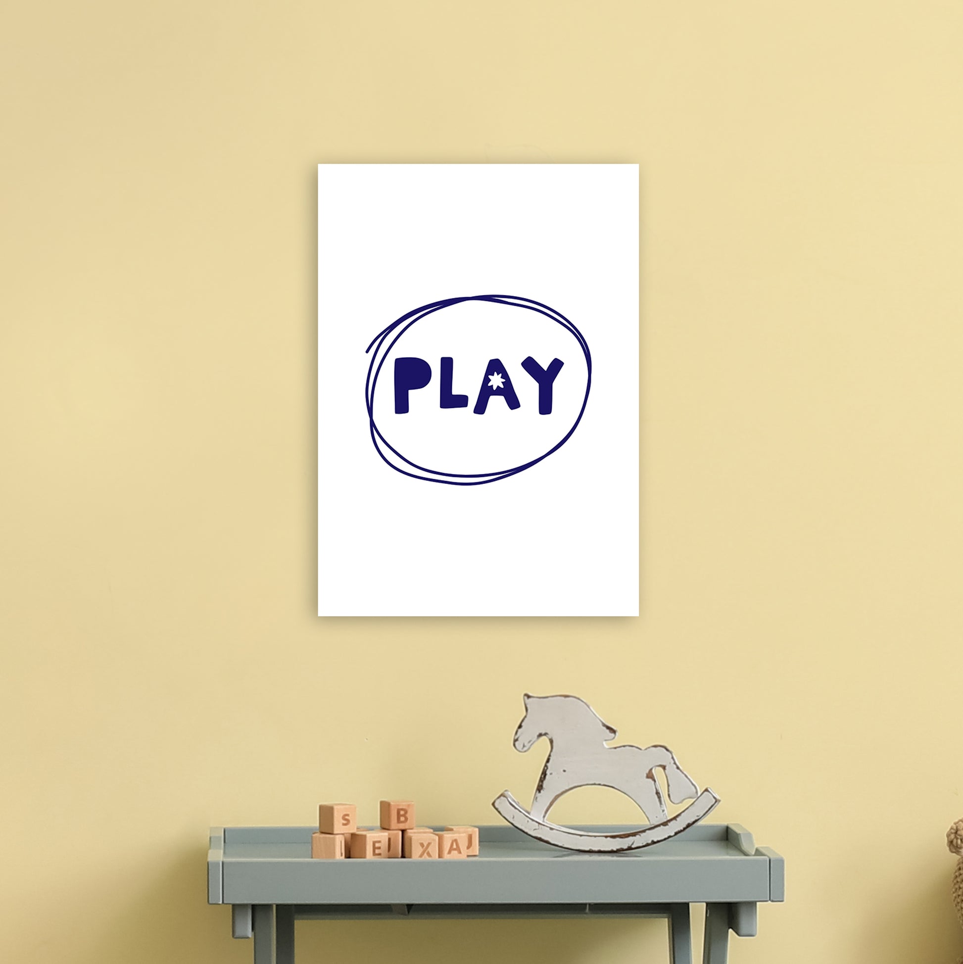 Play Navy Super Scandi  Art Print by Pixy Paper A3 Black Frame