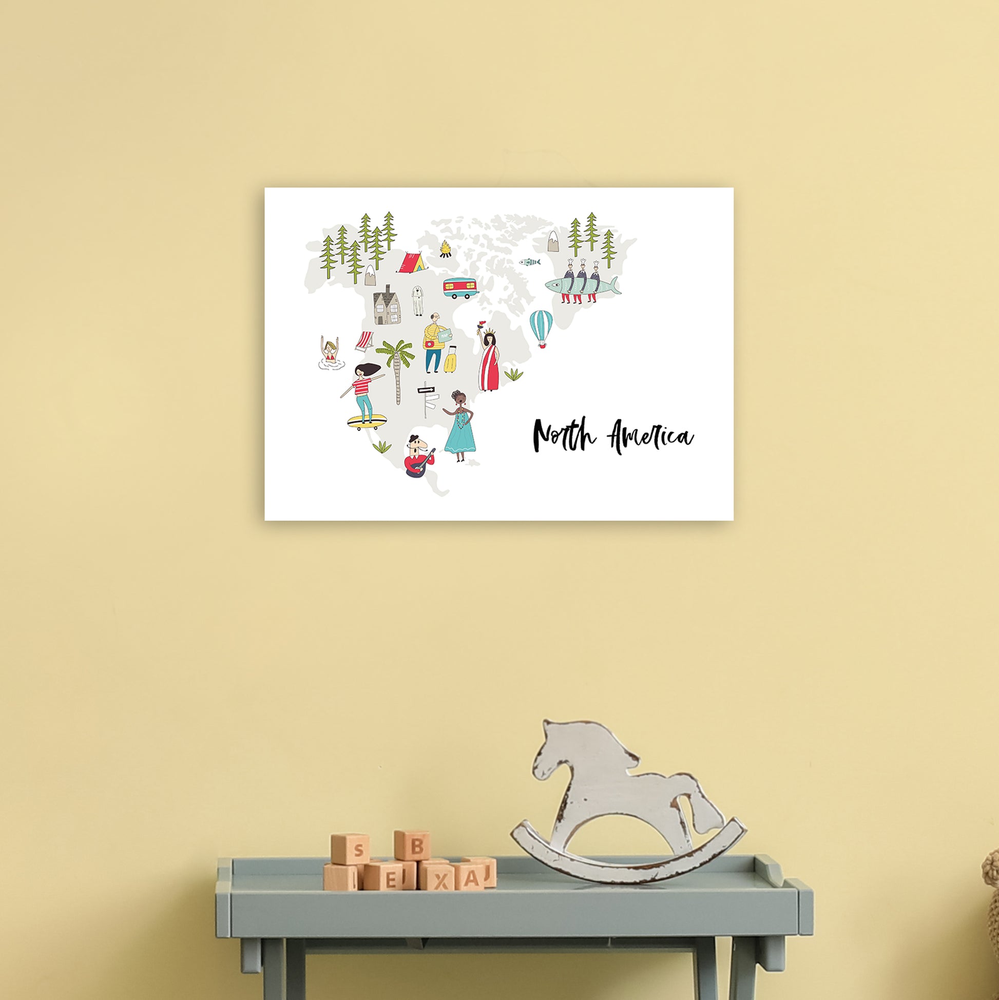 North America Map  Art Print by Pixy Paper A3 Black Frame