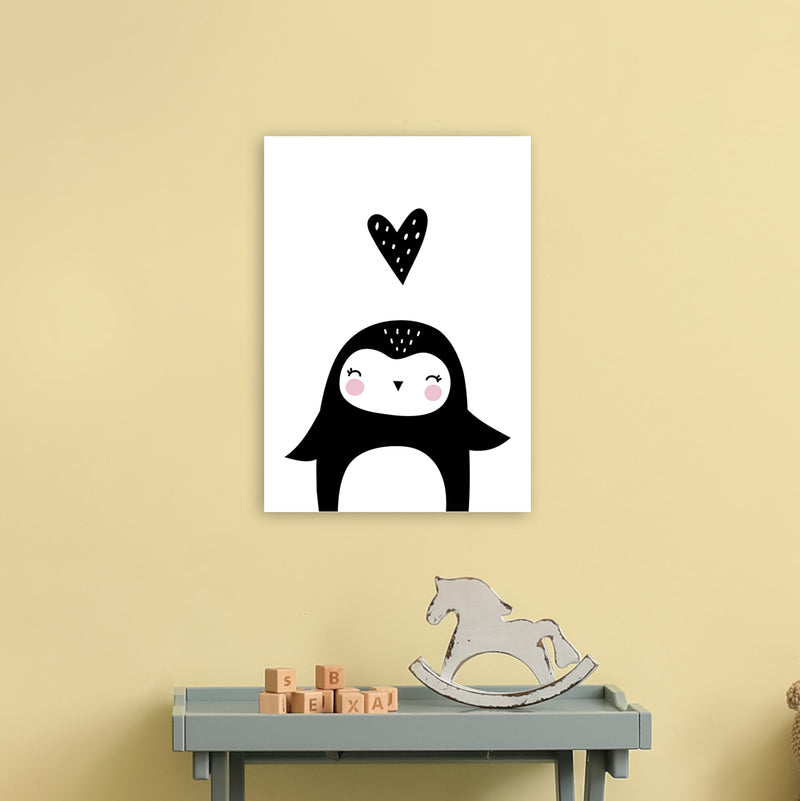 Penguin With Heart  Art Print by Pixy Paper A3 Black Frame
