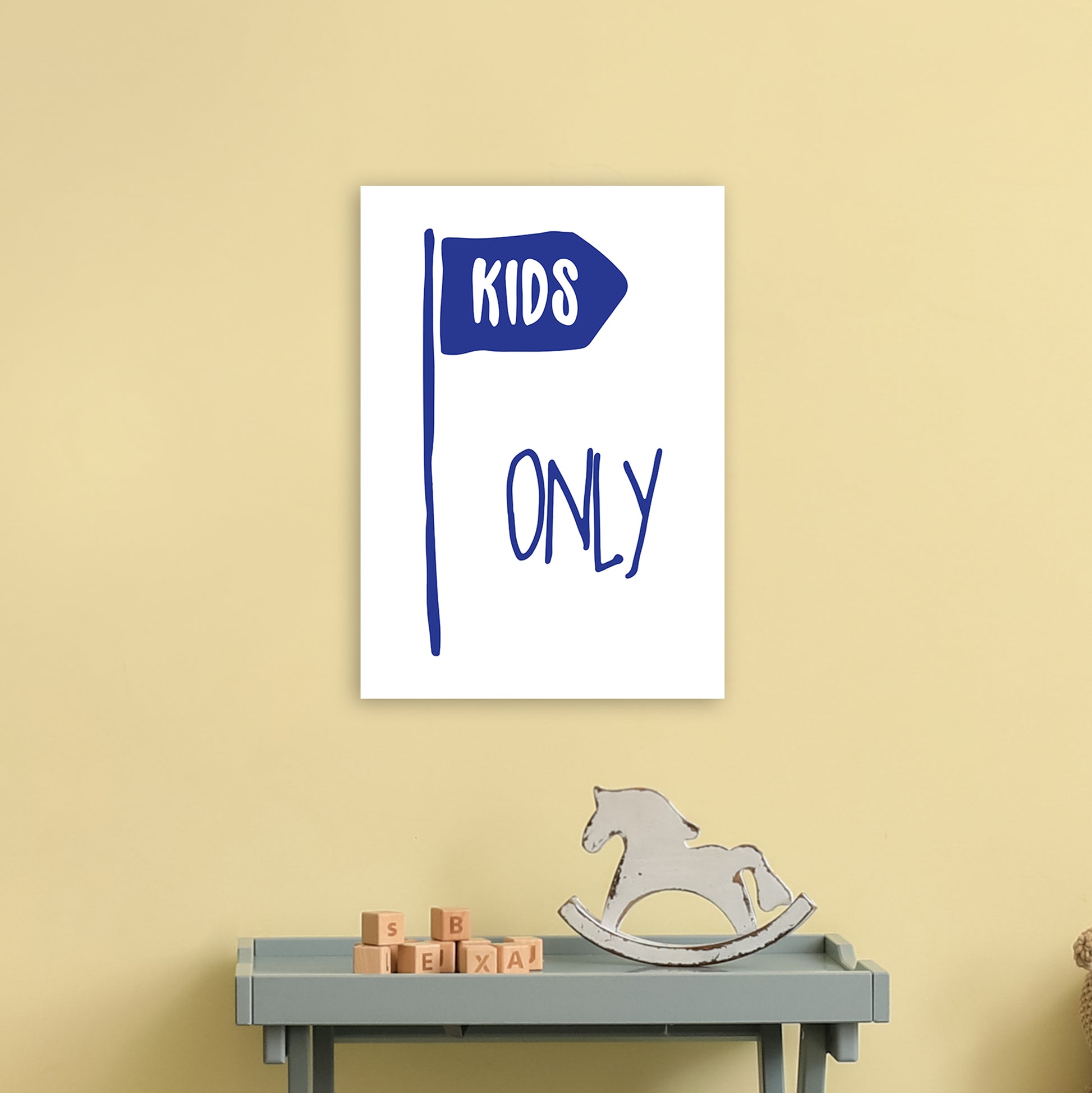 Kids Only Navy  Art Print by Pixy Paper A3 Black Frame