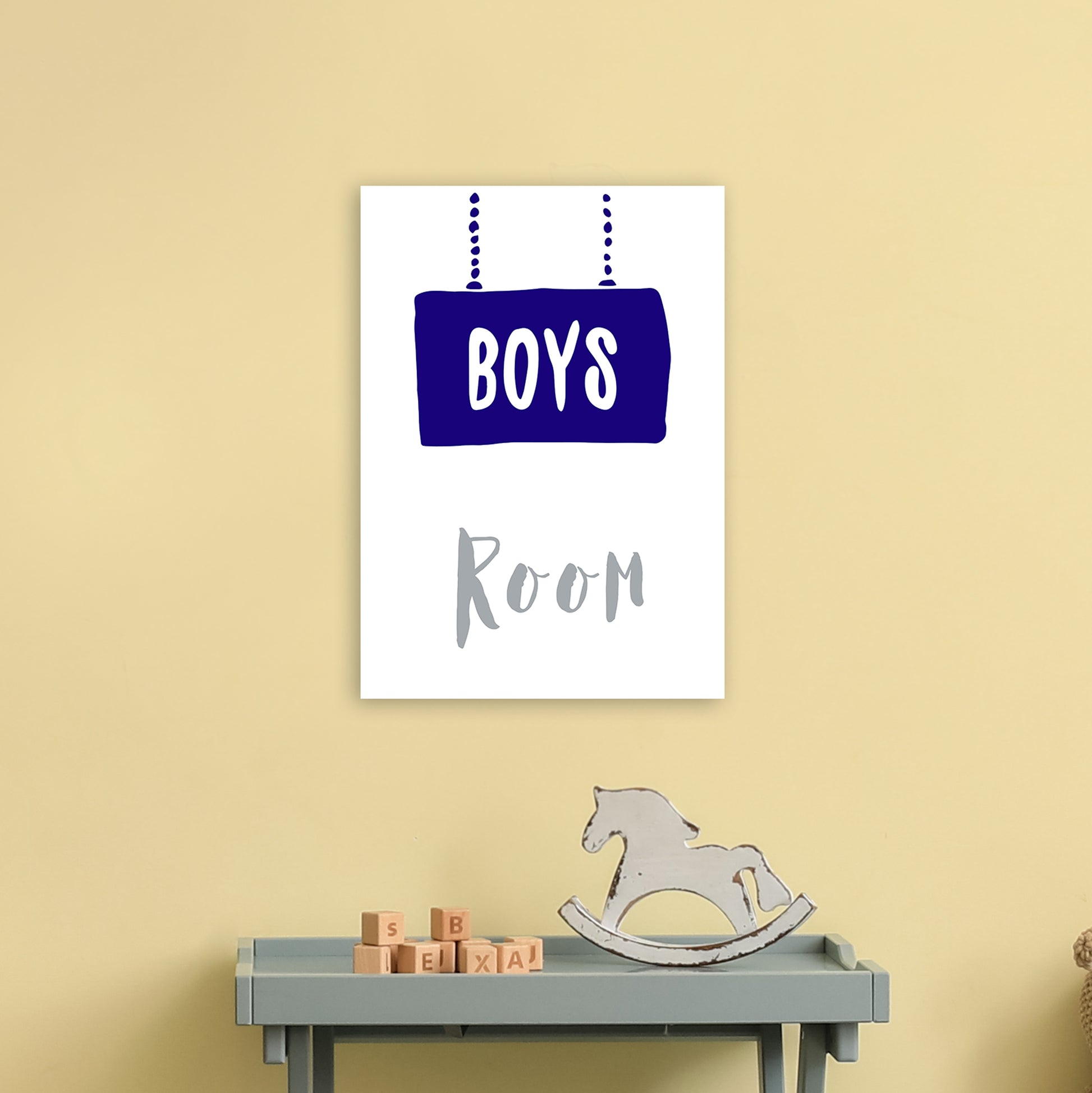 Boys Room Navy  Art Print by Pixy Paper A3 Black Frame