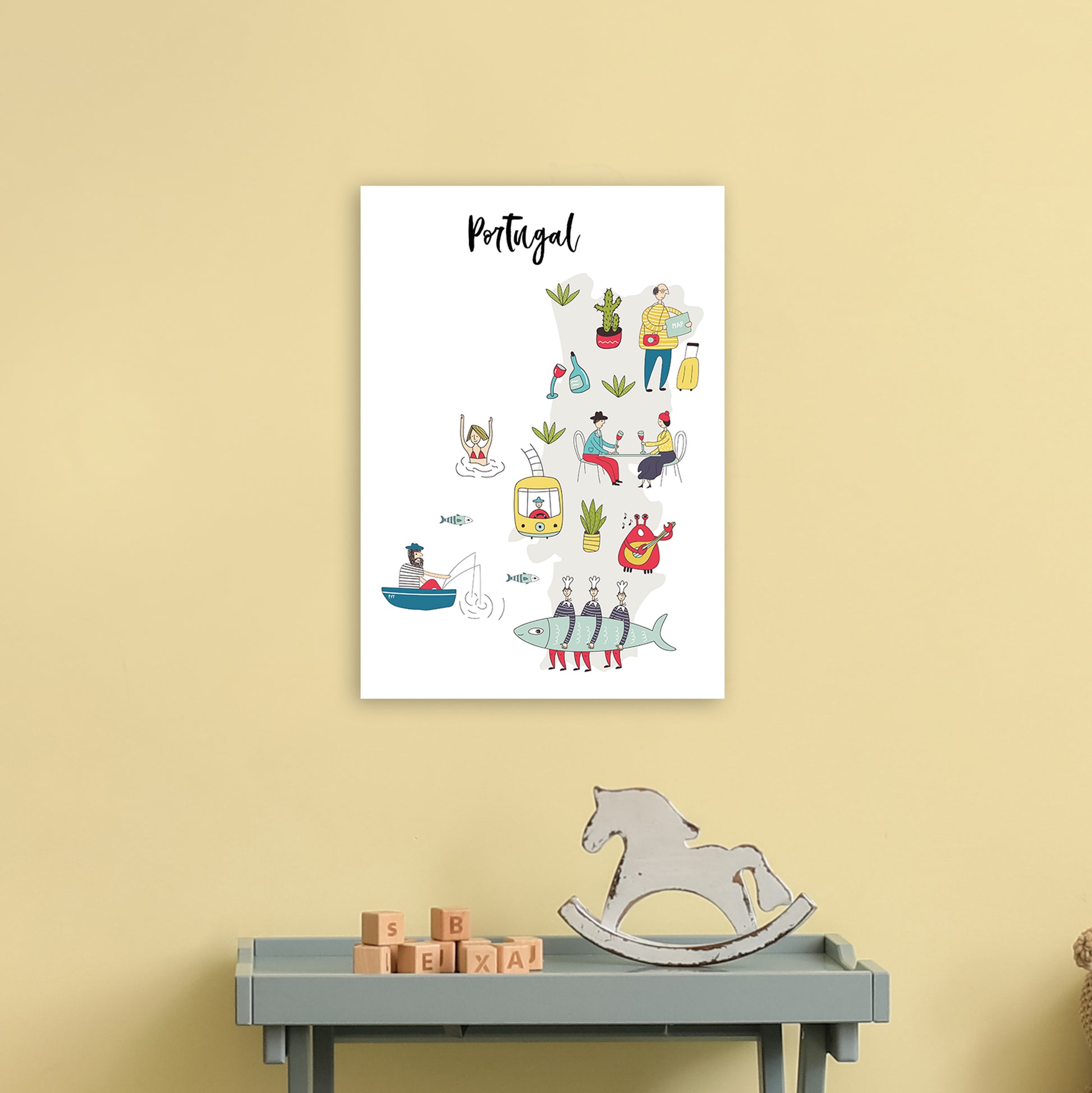 Portugal Map  Art Print by Pixy Paper A3 Black Frame