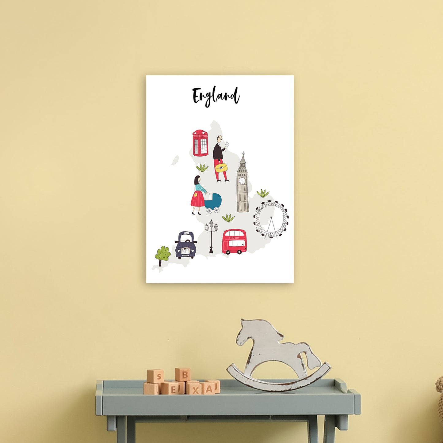 England Map  Art Print by Pixy Paper A3 Black Frame