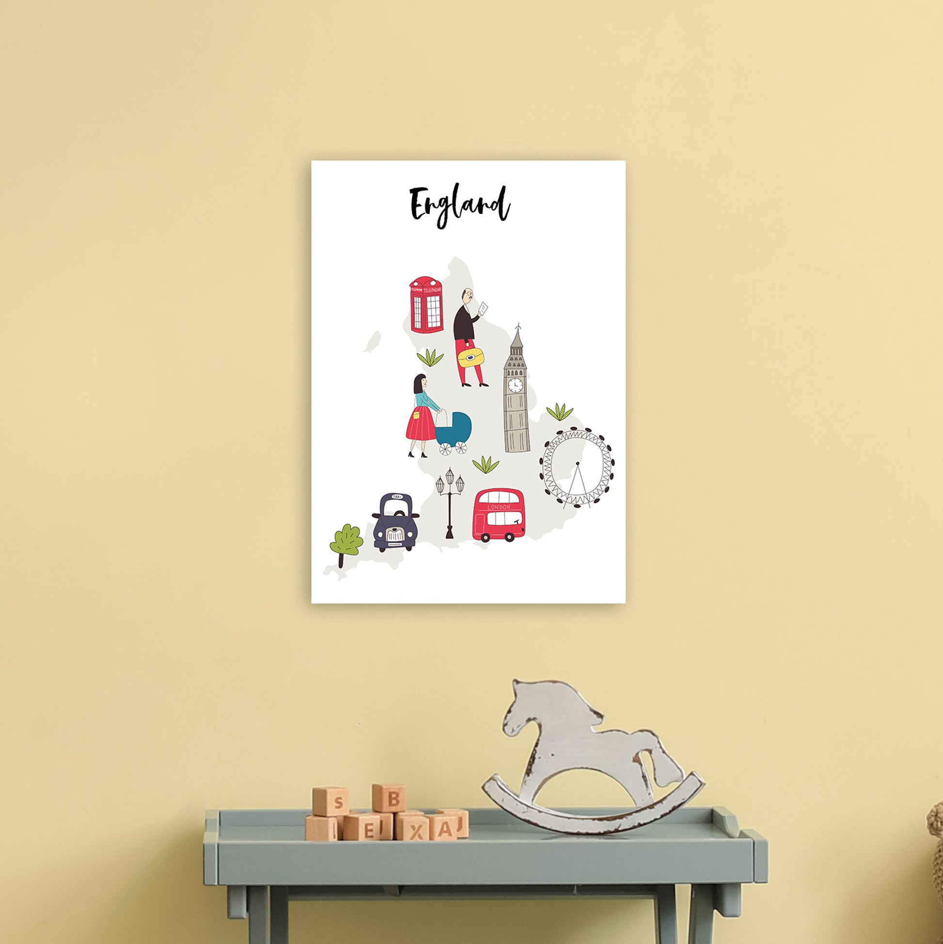England Map  Art Print by Pixy Paper A3 Black Frame