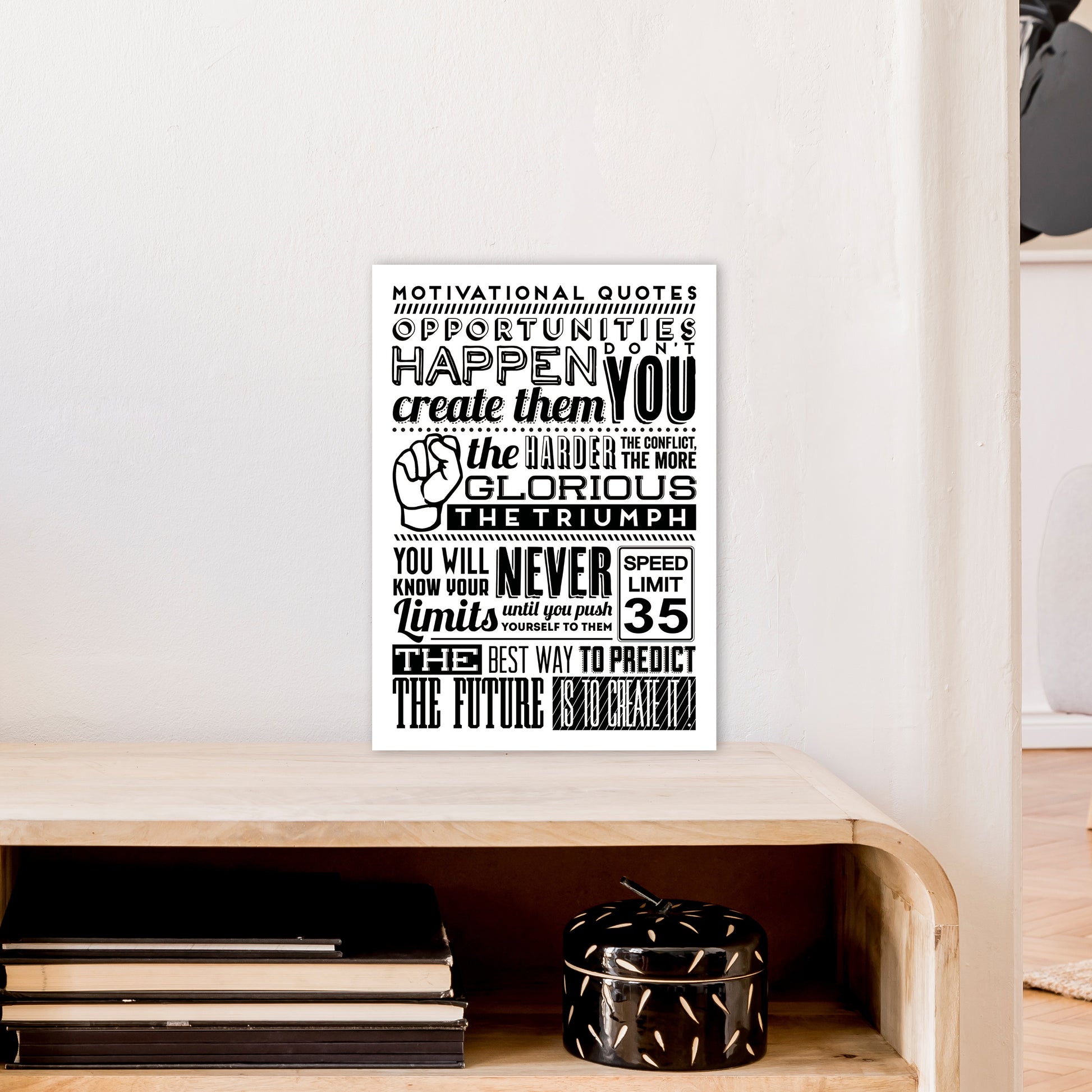 Opportunities Happen Vintage  Art Print by Pixy Paper A3 Black Frame