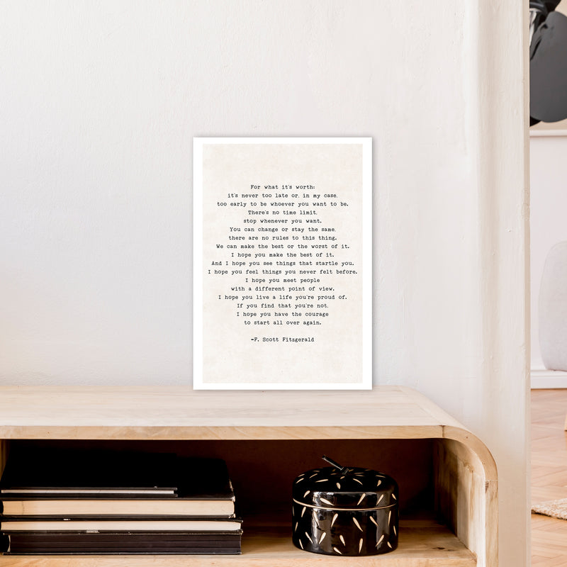 Start Again - Fitzgerald  Art Print by Pixy Paper A3 Black Frame