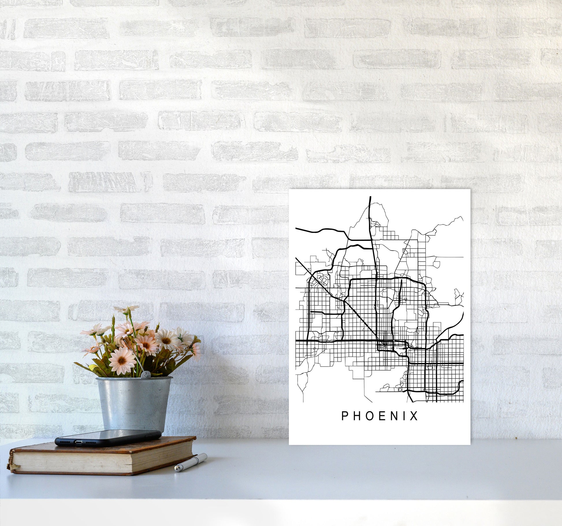 Phoenix Map Art Print by Pixy Paper A3 Black Frame