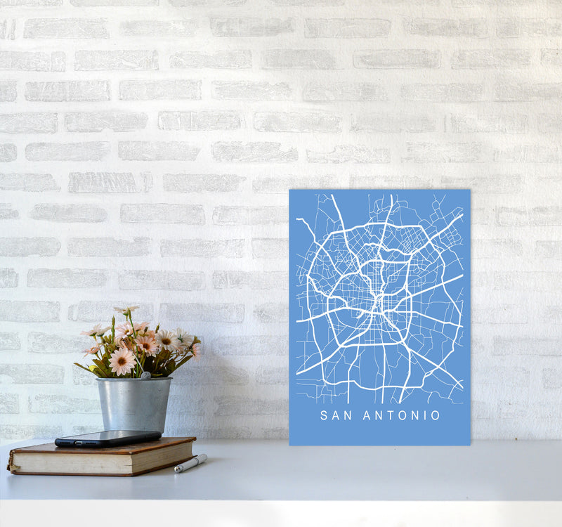San Antonio Map Blueprint Art Print by Pixy Paper A3 Black Frame