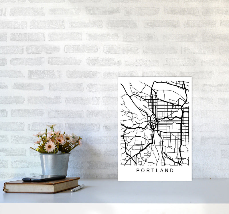 Portland Map Art Print by Pixy Paper A3 Black Frame