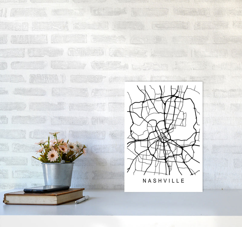 Nashville Map Art Print by Pixy Paper A3 Black Frame