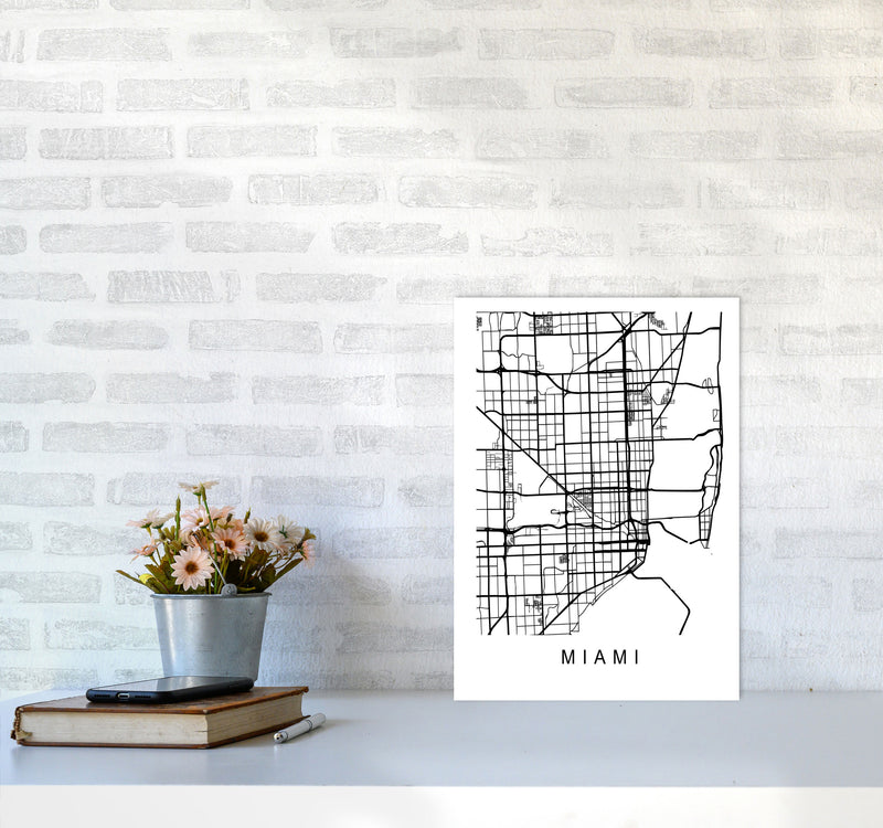 Miami Map Art Print by Pixy Paper A3 Black Frame