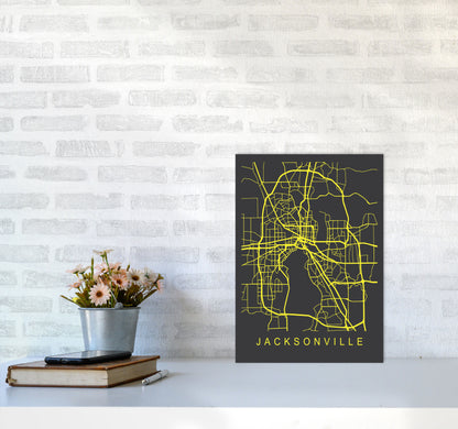 Jacksonville Map Neon Art Print by Pixy Paper A3 Black Frame