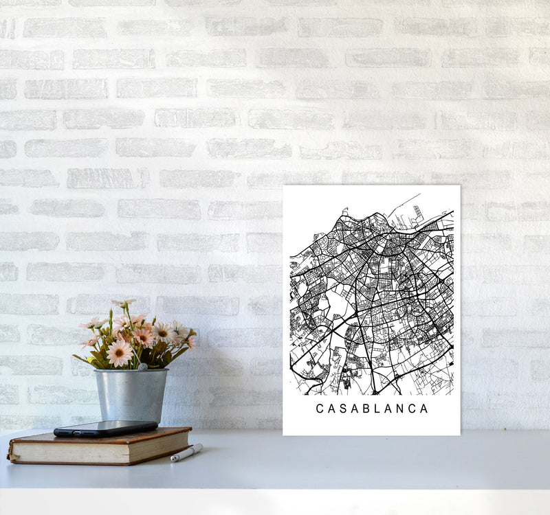 Casablanca Map Art Print by Pixy Paper A3 Black Frame