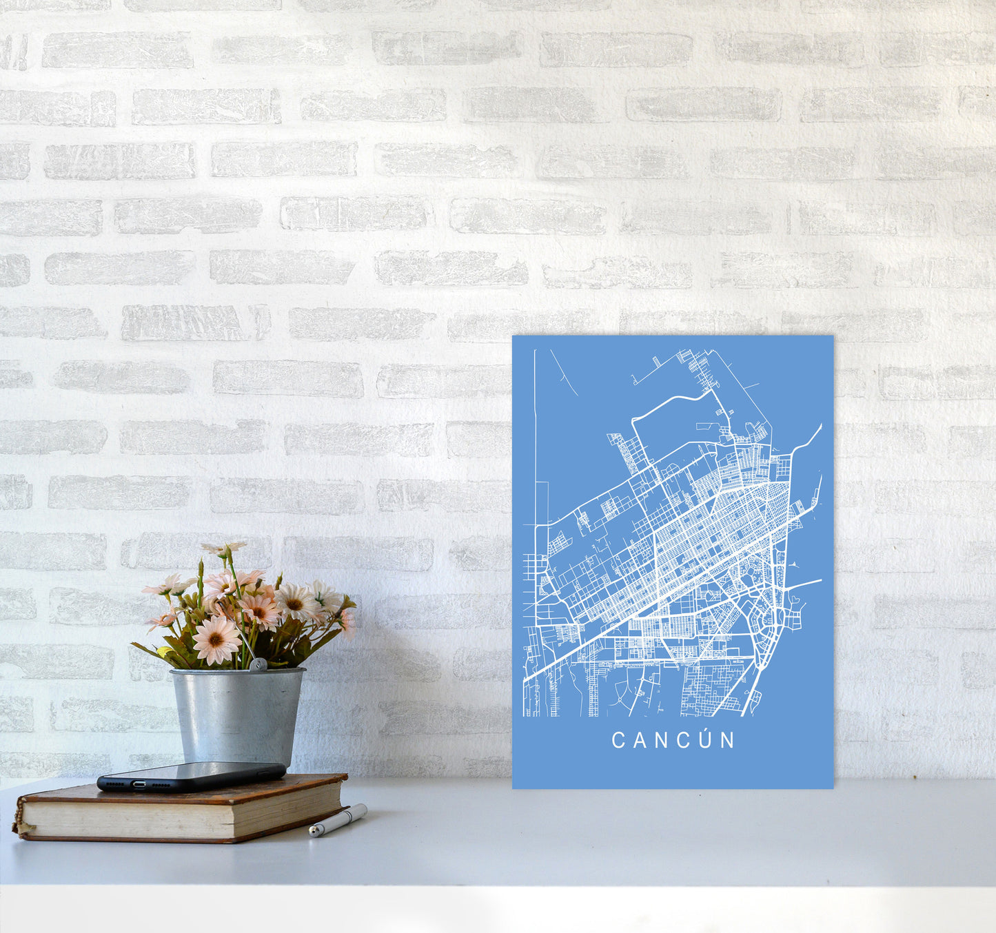 Cancun Map Blueprint Art Print by Pixy Paper A3 Black Frame