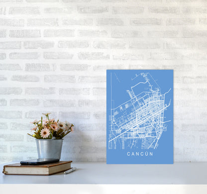 Cancun Map Blueprint Art Print by Pixy Paper A3 Black Frame