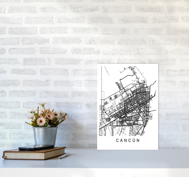 Cancun Map Art Print by Pixy Paper A3 Black Frame