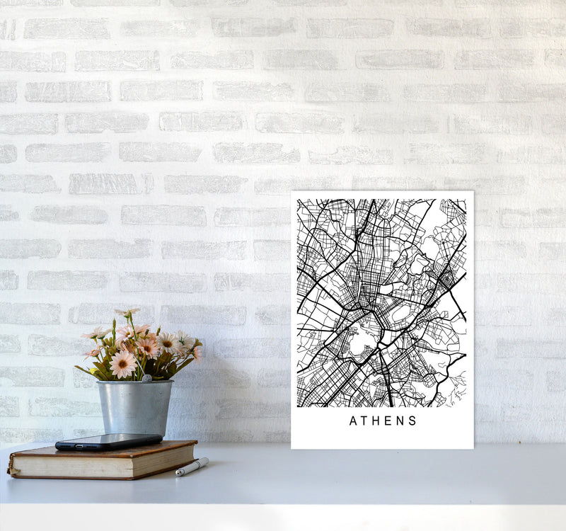 Athens Map Art Print by Pixy Paper A3 Black Frame