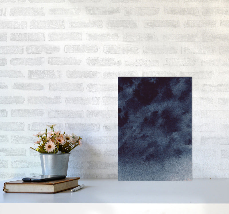 Sand Navy Watercolour Art Print by Pixy Paper A3 Black Frame