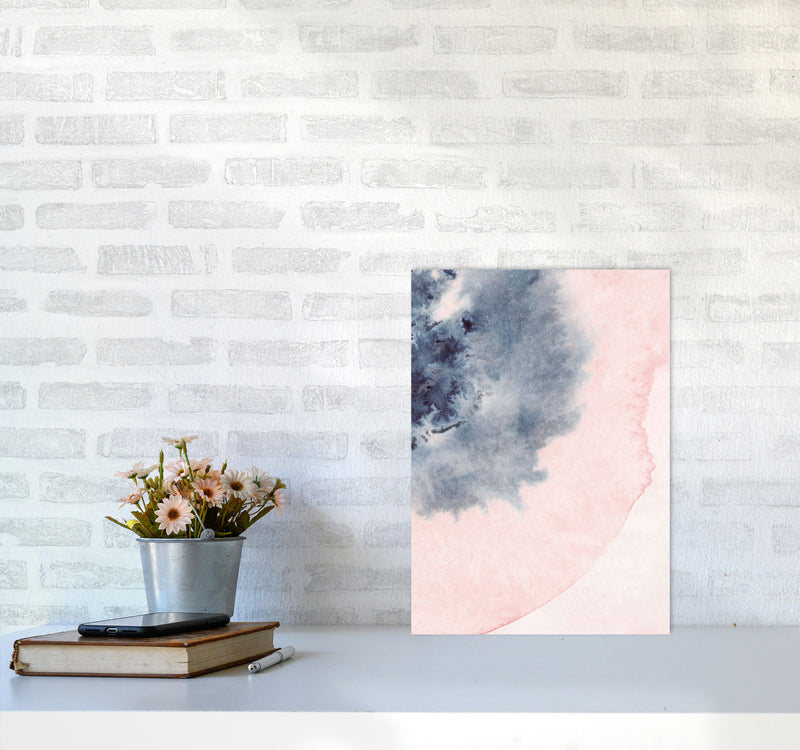 Sand Pink and Navy Watercolour 05 Art Print by Pixy Paper A3 Black Frame