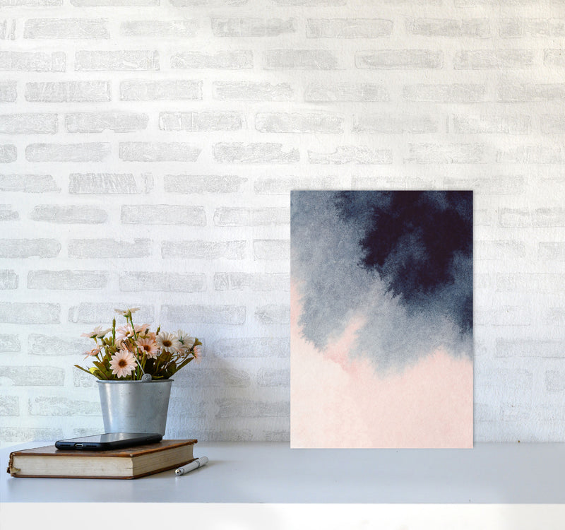 Sand Pink and Navy Watercolour 01 Art Print by Pixy Paper A3 Black Frame